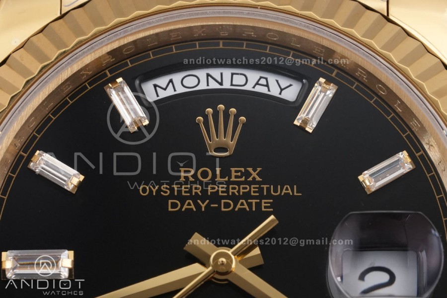 DayDate 40 YG QF 1:1 Best Edition 904L Steel Black Crystal Dial on President Bracelet VR3255 V8 (Gain Weight)