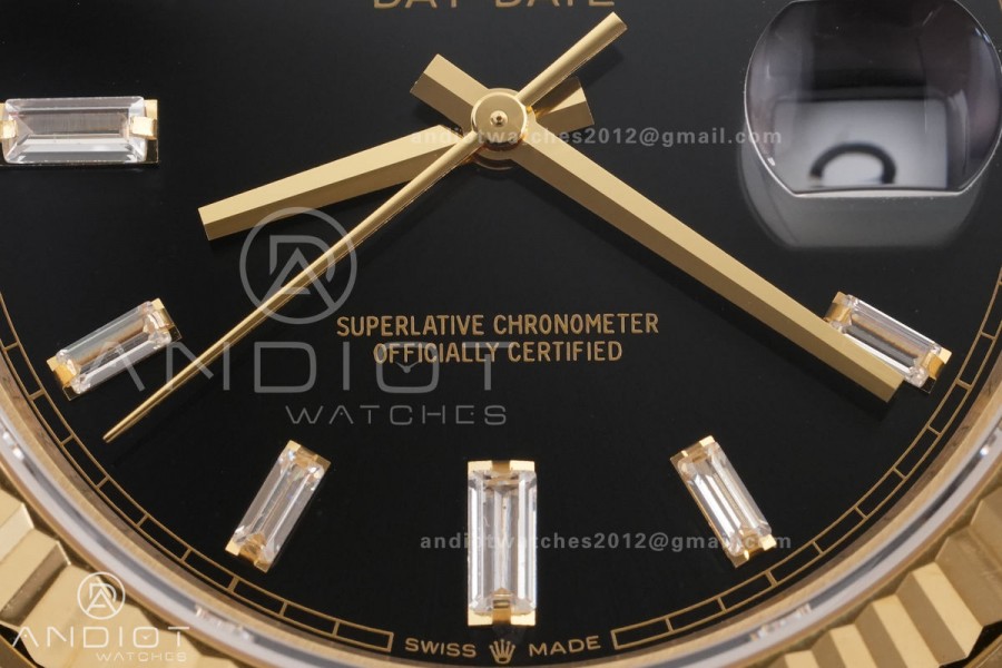 DayDate 40 YG QF 1:1 Best Edition 904L Steel Black Crystal Dial on President Bracelet VR3255 V8 (Gain Weight)