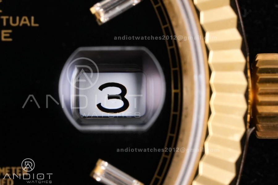 DayDate 40 YG QF 1:1 Best Edition 904L Steel Black Crystal Dial on President Bracelet VR3255 V8 (Gain Weight)