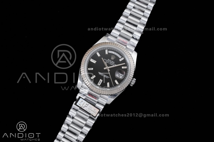 DayDate 40 SS QF 1:1 Best Edition Black Crystal Dial on President Bracelet VR3255 V8 (Gain Weight)
