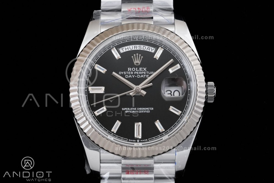 DayDate 40 SS QF 1:1 Best Edition Black Crystal Dial on President Bracelet VR3255 V8 (Gain Weight)