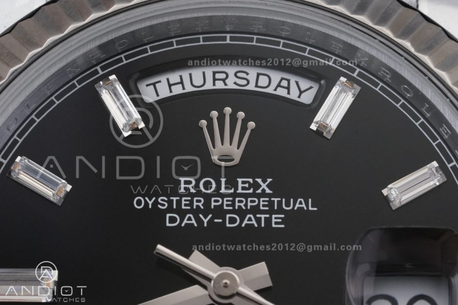DayDate 40 SS QF 1:1 Best Edition Black Crystal Dial on President Bracelet VR3255 V8 (Gain Weight)