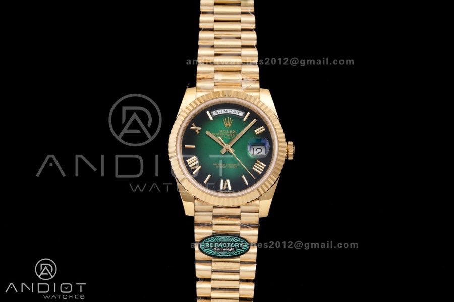 Day Date 40 YG 228238 RCF 1:1 Best Edition Green Ombre Dial on President Bracelet VR3255 (211g)