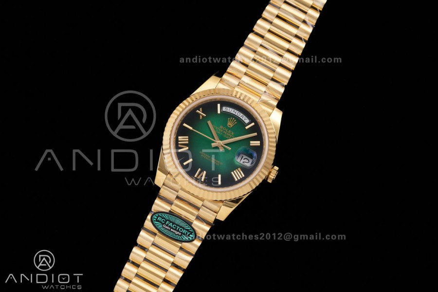 Day Date 40 YG 228238 RCF 1:1 Best Edition Green Ombre Dial on President Bracelet VR3255 (211g)