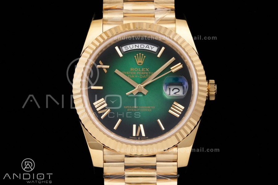 Day Date 40 YG 228238 RCF 1:1 Best Edition Green Ombre Dial on President Bracelet VR3255 (211g)