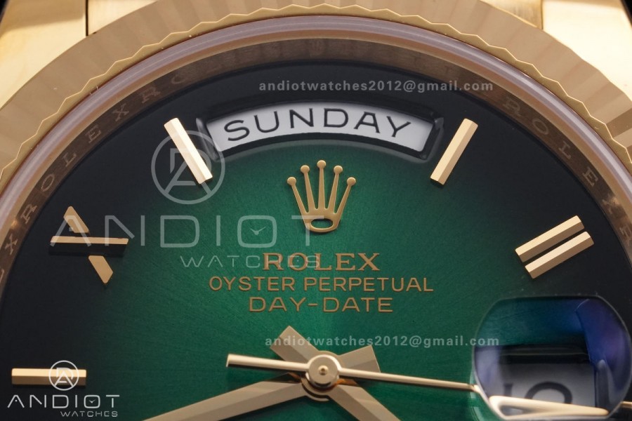 Day Date 40 YG 228238 RCF 1:1 Best Edition Green Ombre Dial on President Bracelet VR3255 (211g)