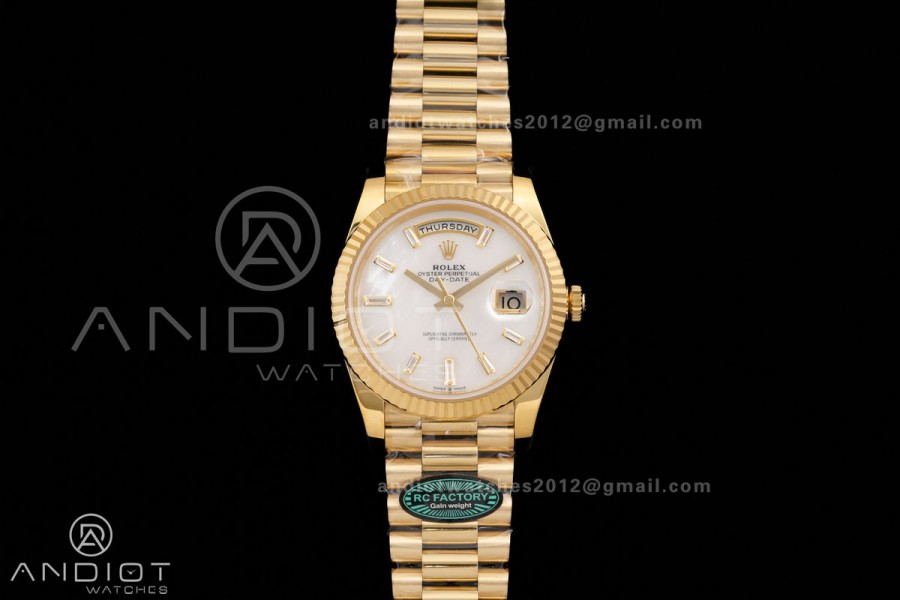 Day Date 40 YG 228238 RCF 1:1 Best Edition White MOP Crystal Dial on President Bracelet VR3255 (211g)