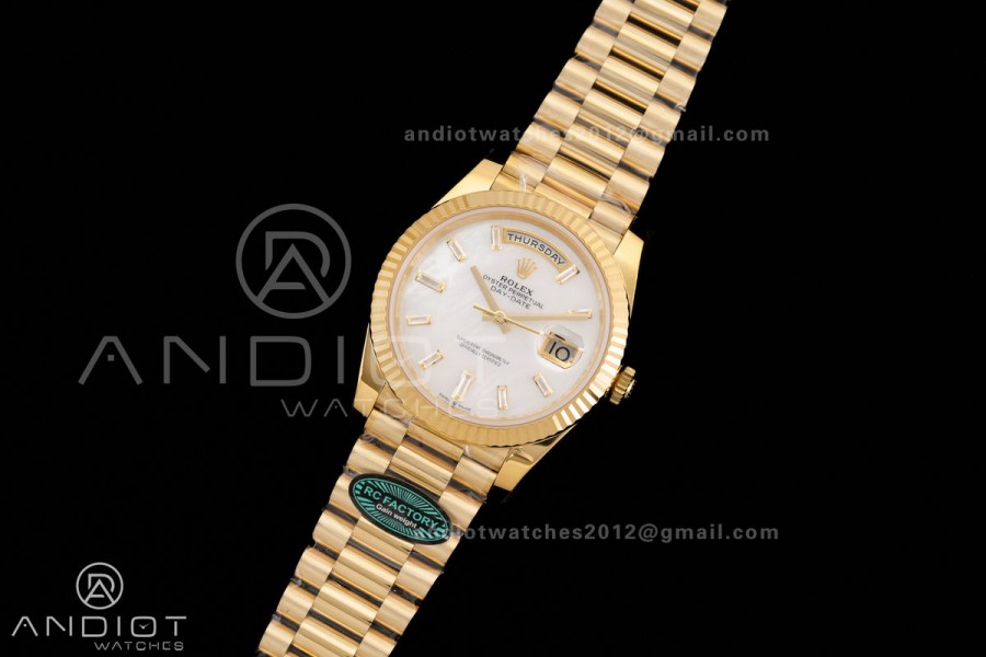 Day Date 40 YG 228238 RCF 1:1 Best Edition White MOP Crystal Dial on President Bracelet VR3255 (211g)