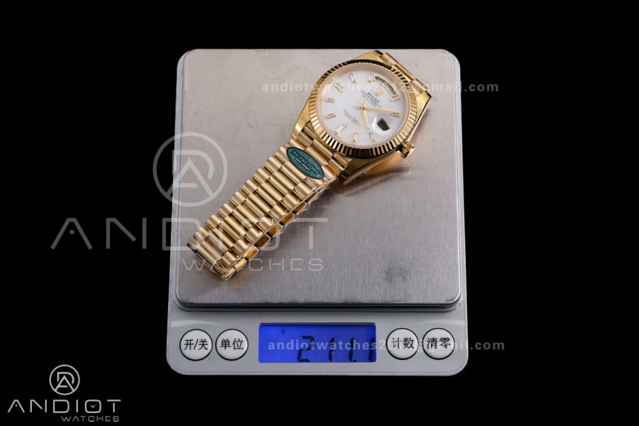 Day Date 40 YG 228238 RCF 1:1 Best Edition White MOP Crystal Dial on President Bracelet VR3255 (211g)