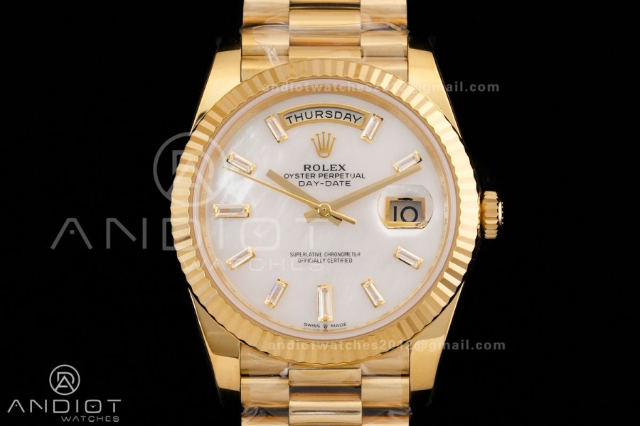Day Date 40 YG 228238 RCF 1:1 Best Edition White MOP Crystal Dial on President Bracelet VR3255 (211g)
