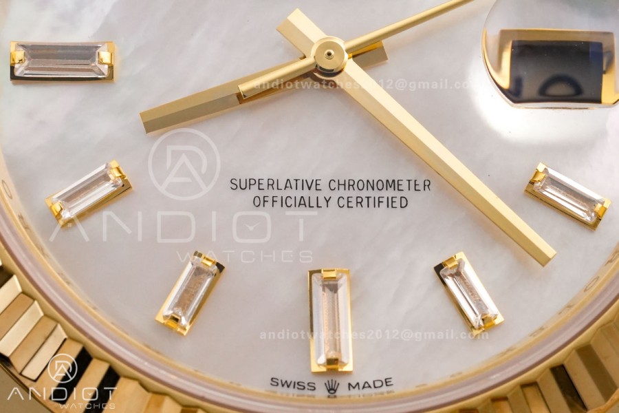 Day Date 40 YG 228238 RCF 1:1 Best Edition White MOP Crystal Dial on President Bracelet VR3255 (211g)