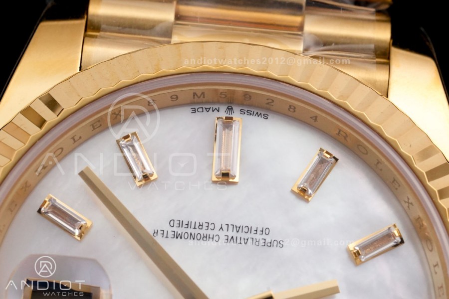 Day Date 40 YG 228238 RCF 1:1 Best Edition White MOP Crystal Dial on President Bracelet VR3255 (211g)