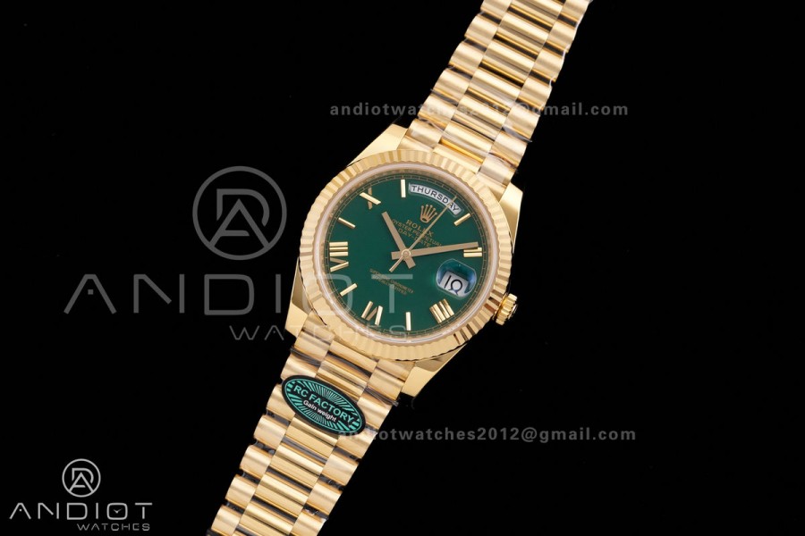 Day Date 40 YG 228238 RCF 1:1 Best Edition Green Roman Dial on President Bracelet VR3255 (211g)
