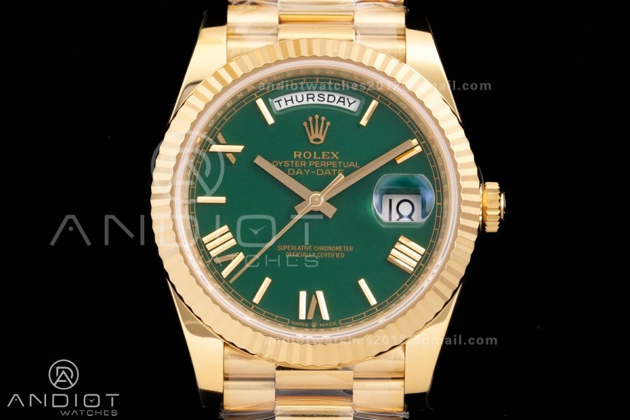 Day Date 40 YG 228238 RCF 1:1 Best Edition Green Roman Dial on President Bracelet VR3255 (211g)