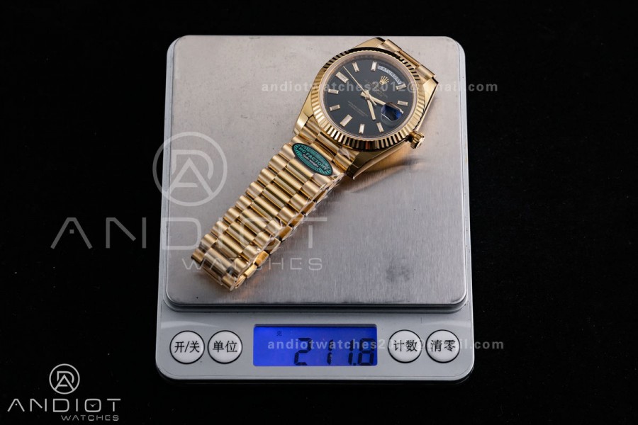 Day Date 40 YG 228238 RCF 1:1 Best Edition Black Crystal Dial on President Bracelet VR3255 (211g)