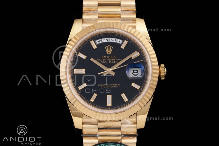 Day Date 40 YG 228238 RCF 1:1 Best Edition Black Crystal Dial on President Bracelet VR3255 (211g)