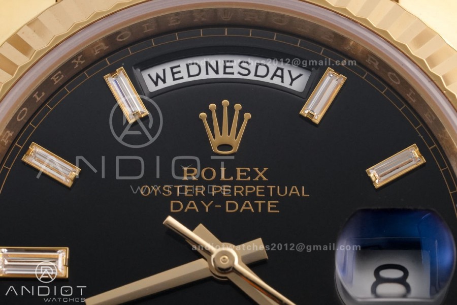 Day Date 40 YG 228238 RCF 1:1 Best Edition Black Crystal Dial on President Bracelet VR3255 (211g)
