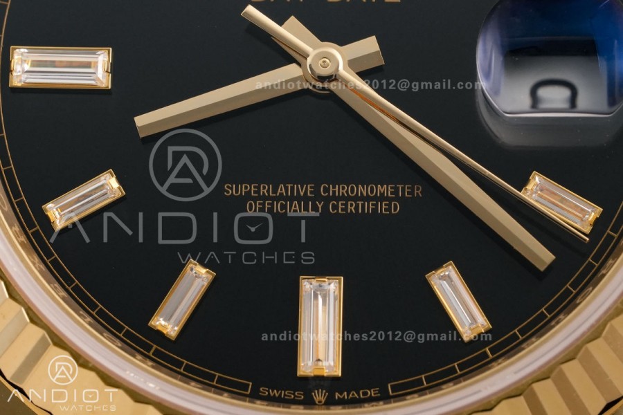 Day Date 40 YG 228238 RCF 1:1 Best Edition Black Crystal Dial on President Bracelet VR3255 (211g)