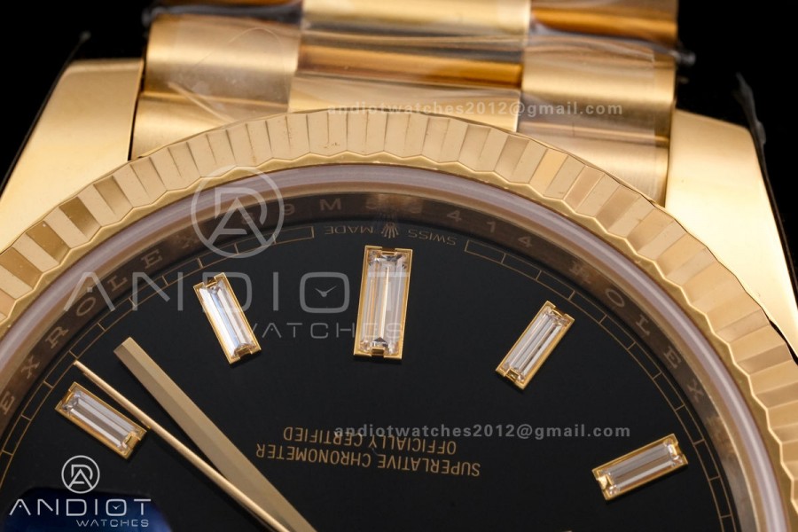 Day Date 40 YG 228238 RCF 1:1 Best Edition Black Crystal Dial on President Bracelet VR3255 (211g)