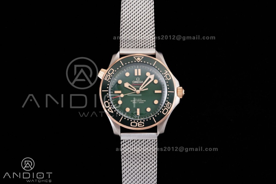 Seamaster 300M Diver Titanium/Bronze Gold VSF 1:1 Best Edition Green Dial on Titanium Mesh Bracelet Asian Super Clone 8806