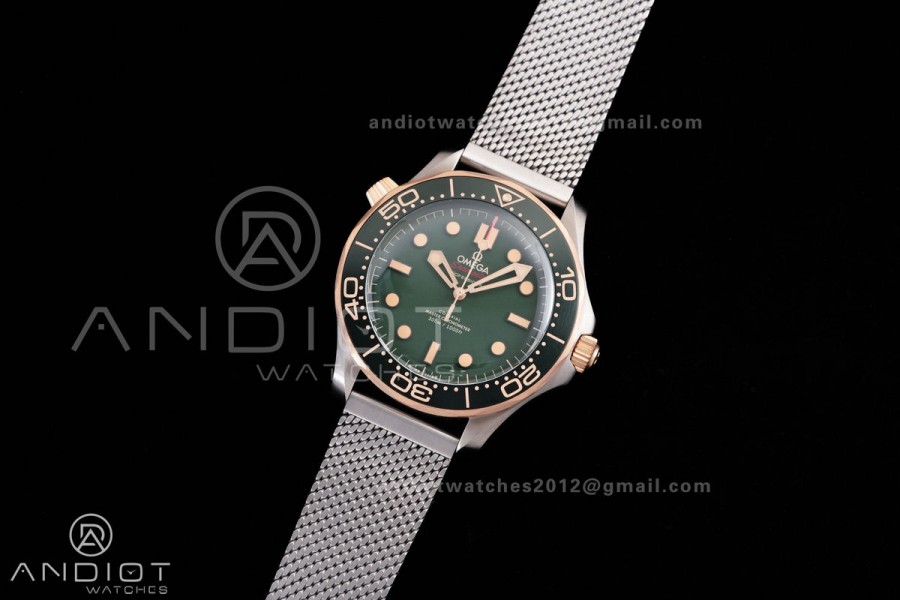 Seamaster 300M Diver Titanium/Bronze Gold VSF 1:1 Best Edition Green Dial on Titanium Mesh Bracelet Asian Super Clone 8806