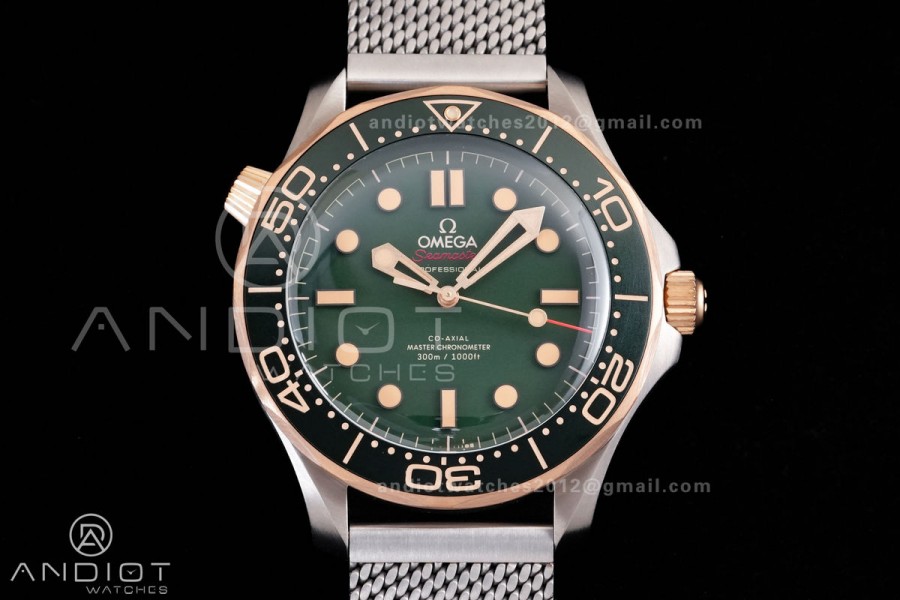 Seamaster 300M Diver Titanium/Bronze Gold VSF 1:1 Best Edition Green Dial on Titanium Mesh Bracelet Asian Super Clone 8806
