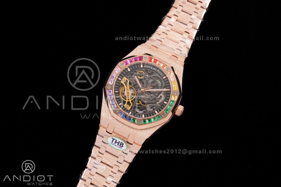 Royal Oak 41mm Frosted 15412 RG THBF 1:1 Best Edition Rainbow Bezel on RG Bracelet SA3132 V2
