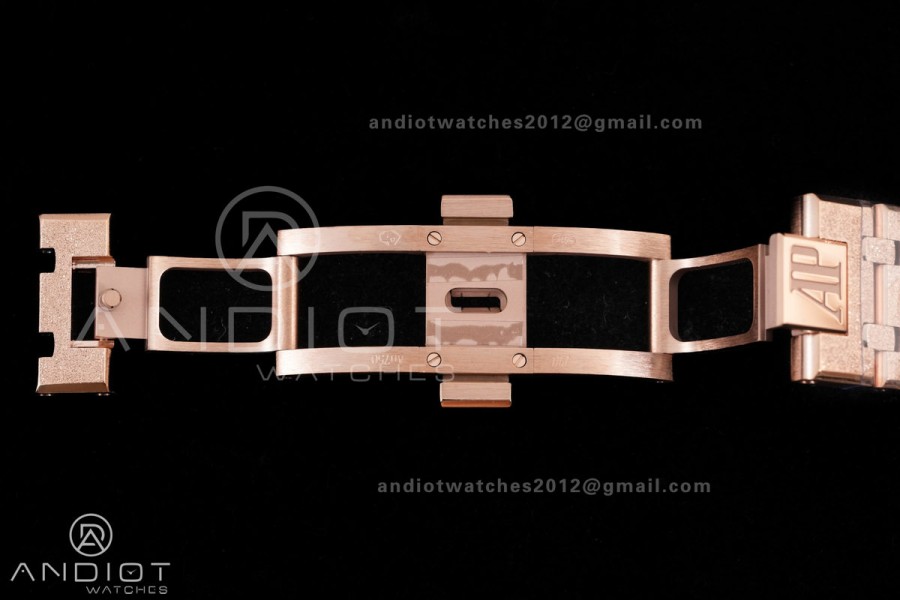 Royal Oak 41mm Frosted 15412 RG THBF 1:1 Best Edition Rainbow Bezel on RG Bracelet SA3132 V2