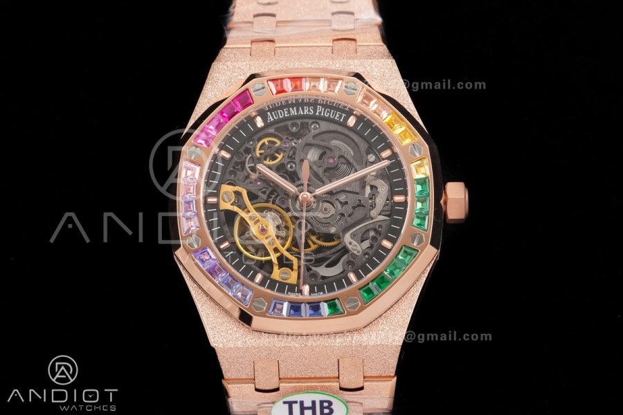Royal Oak 41mm Frosted 15412 RG THBF 1:1 Best Edition Rainbow Bezel on RG Bracelet SA3132 V2