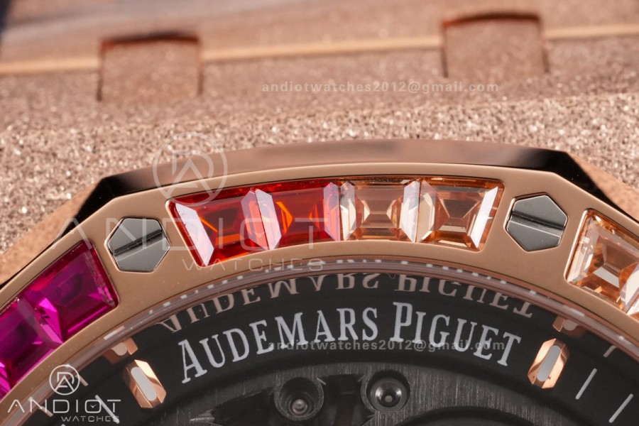 Royal Oak 41mm Frosted 15412 RG THBF 1:1 Best Edition Rainbow Bezel on RG Bracelet SA3132 V2