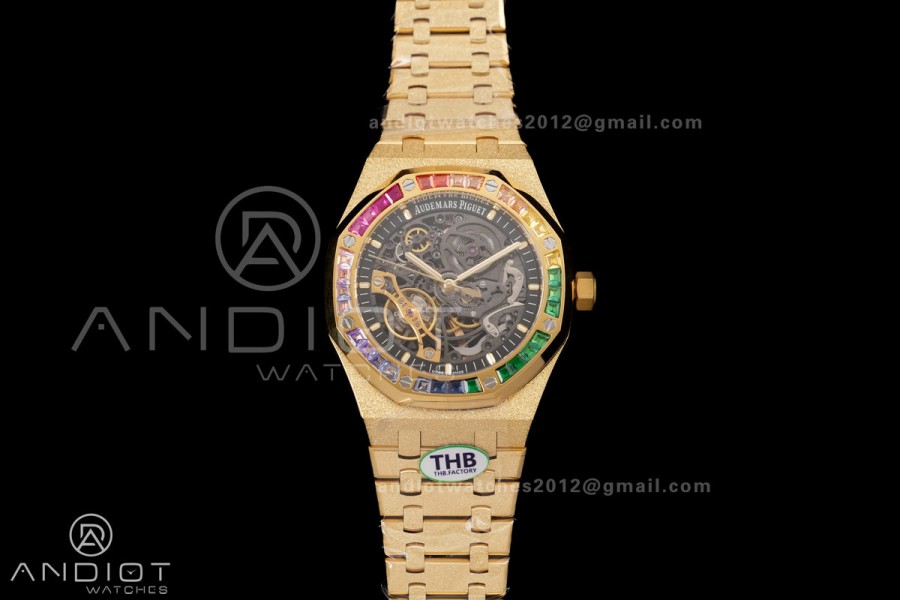 Royal Oak 41mm Frosted 15412 YG THBF 1:1 Best Edition Rainbow Bezel on RG Bracelet SA3132 V2