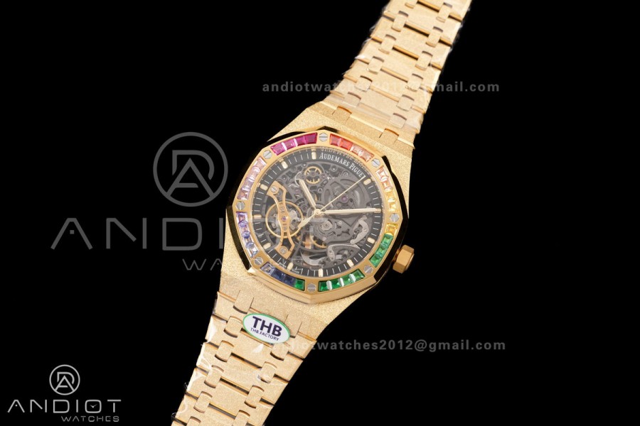 Royal Oak 41mm Frosted 15412 YG THBF 1:1 Best Edition Rainbow Bezel on RG Bracelet SA3132 V2