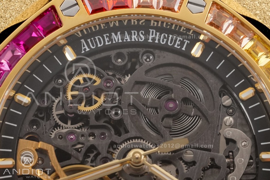 Royal Oak 41mm Frosted 15412 YG THBF 1:1 Best Edition Rainbow Bezel on RG Bracelet SA3132 V2