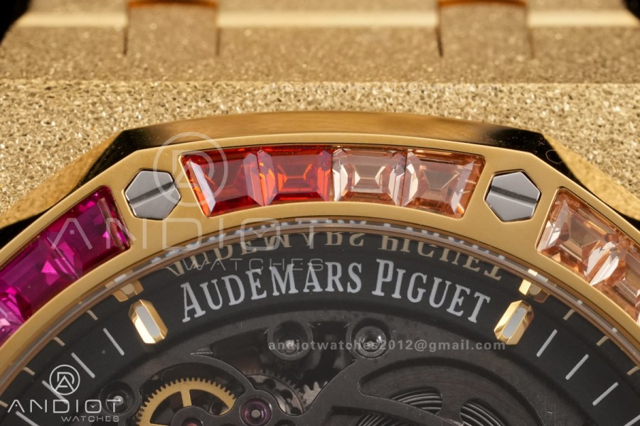 Royal Oak 41mm Frosted 15412 YG THBF 1:1 Best Edition Rainbow Bezel on RG Bracelet SA3132 V2