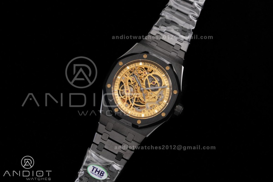 Royal Oak 41mm Openworked Ceramic 15416CE THBF 1:1 Best Edition Gold Dial on Ceramic Bracelet SA3132 V2