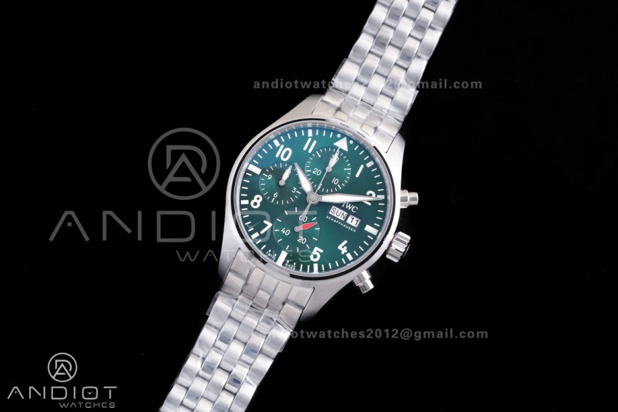 Pilot Chrono IW388104 APSF 1:1 Best Edition Green Dial on SS Bracelet SA69385 Super Clone