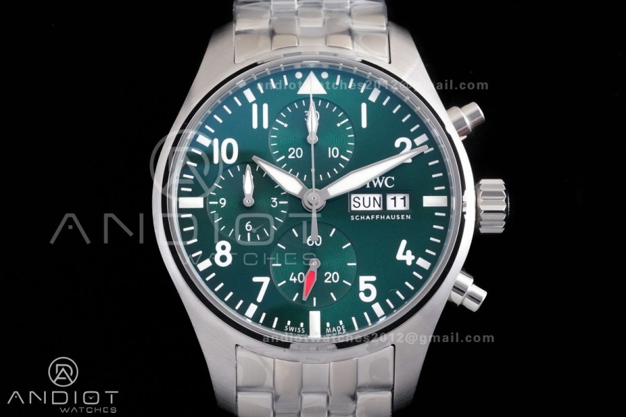 Pilot Chrono IW388104 APSF 1:1 Best Edition Green Dial on SS Bracelet SA69385 Super Clone