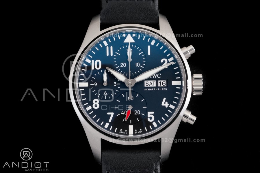 Pilot Chrono IW377709 APSF 1:1 Best Edition Blue Dial on Black Leather Strap SA69385 Super Clone