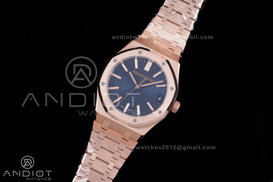 Royal Oak 41mm 15510 RG DDF 1:1 Best Edition Blue Dial on RG Bracelet DD4302 Super Clone (185g Weighted)