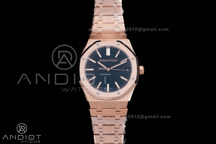 Royal Oak 41mm 15510 RG DDF 1:1 Best Edition Black Dial on RG Bracelet DD4302 Super Clone (185g Weighted)