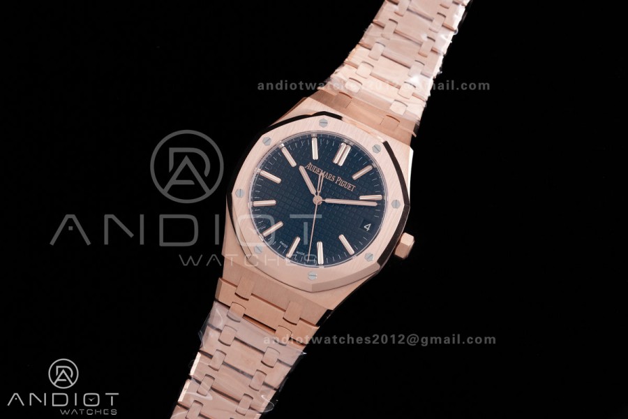 Royal Oak 41mm 15510 RG DDF 1:1 Best Edition Black Dial on RG Bracelet DD4302 Super Clone (185g Weighted)