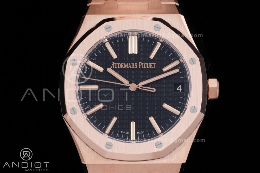 Royal Oak 41mm 15510 RG DDF 1:1 Best Edition Black Dial on RG Bracelet DD4302 Super Clone (185g Weighted)