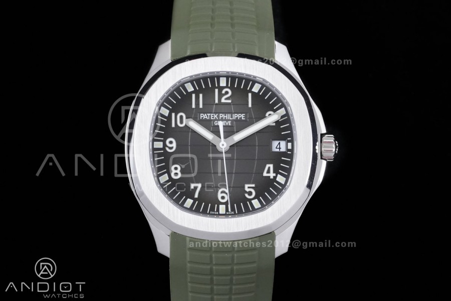 Aquanaut 5167 SS DDF 1:1 Best Edition Gray Dial on Green Rubber Strap DD330 Super Clone