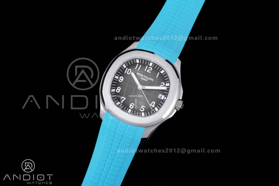 Aquanaut 5167 SS DDF 1:1 Best Edition Gray Dial on Black Baby Blue Strap DD330 Super Clone