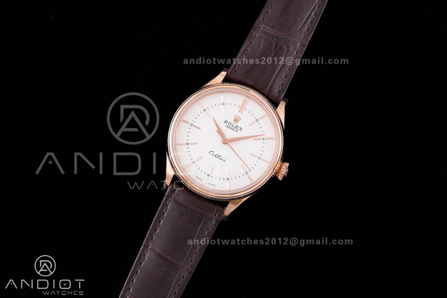 Cellini 50505 RG KZF 1:1 Best Edition White Dial Stick Markers on Brown Leather Strap SA3132