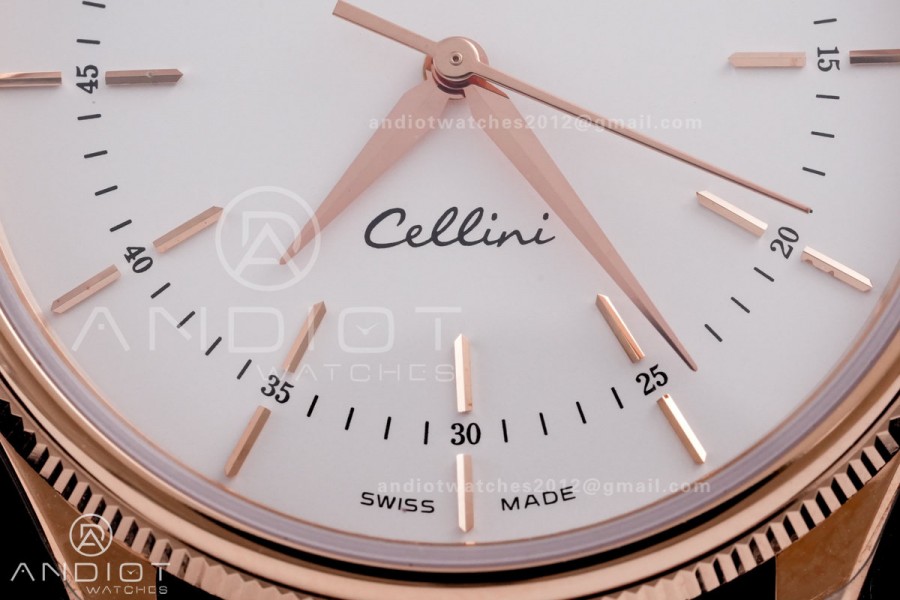Cellini 50505 RG KZF 1:1 Best Edition White Dial Stick Markers on Brown Leather Strap SA3132