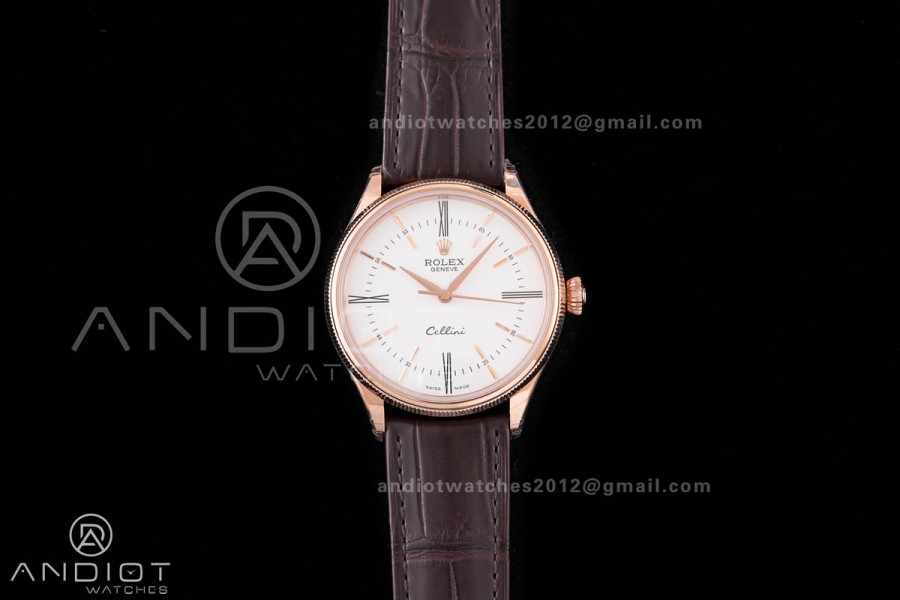 Cellini 50505 RG KZF 1:1 Best Edition White Dial Roma Markers on Brown Leather Strap SA3132
