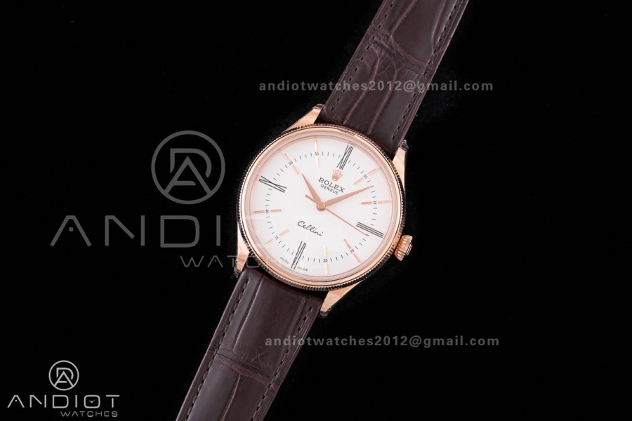Cellini 50505 RG KZF 1:1 Best Edition White Dial Roma Markers on Brown Leather Strap SA3132