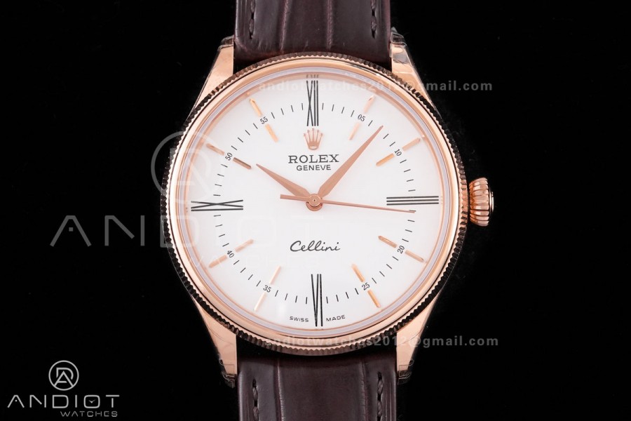 Cellini 50505 RG KZF 1:1 Best Edition White Dial Roma Markers on Brown Leather Strap SA3132