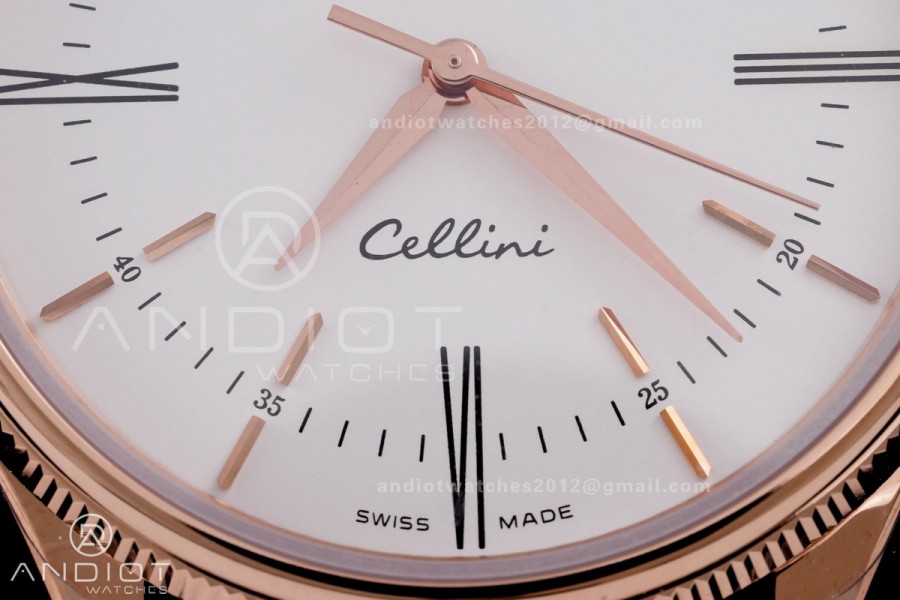 Cellini 50505 RG KZF 1:1 Best Edition White Dial Roma Markers on Brown Leather Strap SA3132